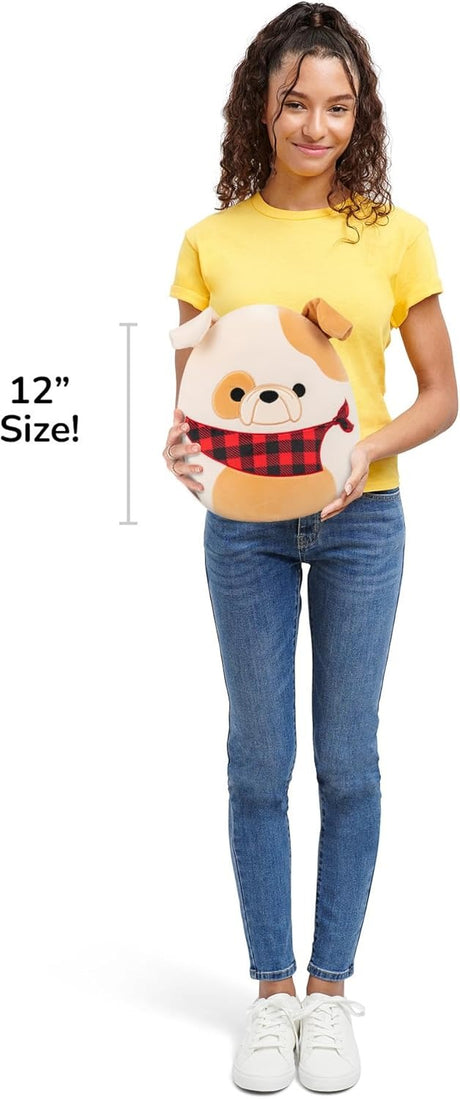 Squishmallows 12" | BROCK THE BULLDOG (CHECKERED BANDANA)