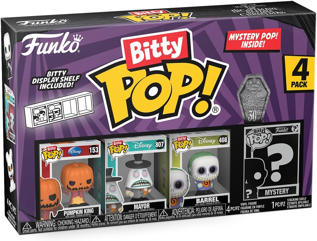 Funko Bitty POP! | Nightmare Before Christmas | Pumpkin King, Mayor, Barrel, Mystery | 4 Pack