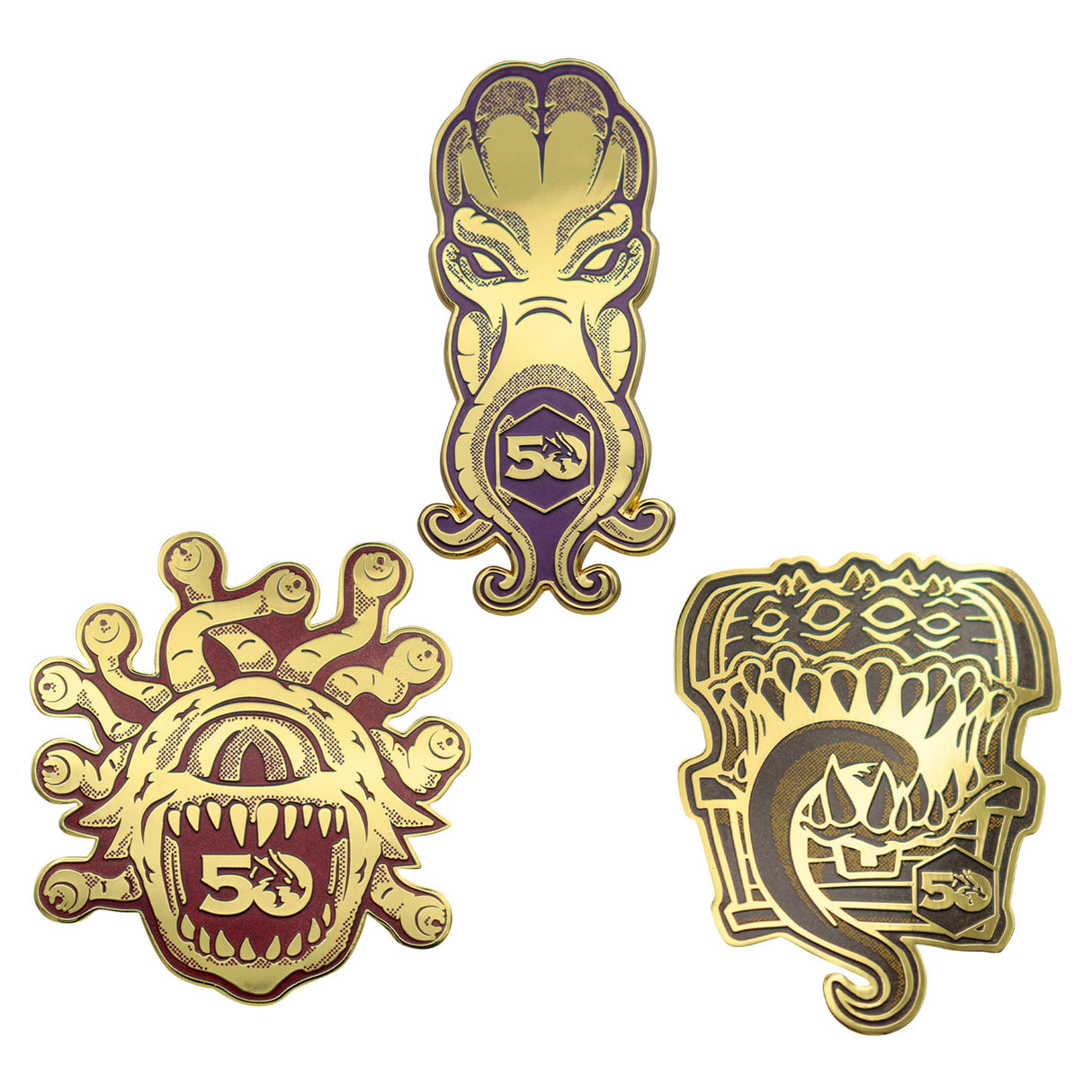 Dungeons & Dragons 50th Anniversary BEHOLDER, MIND FLAYER & MIMIC Limited Edition Pin Badge Set