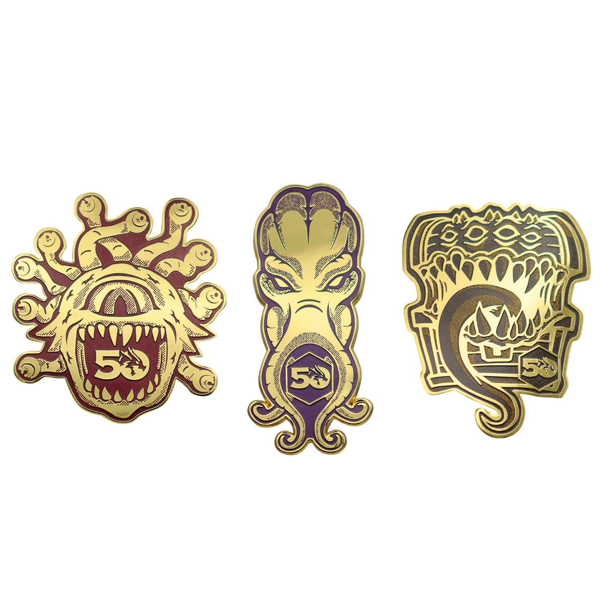 Dungeons & Dragons 50th Anniversary BEHOLDER, MIND FLAYER & MIMIC Limited Edition Pin Badge Set