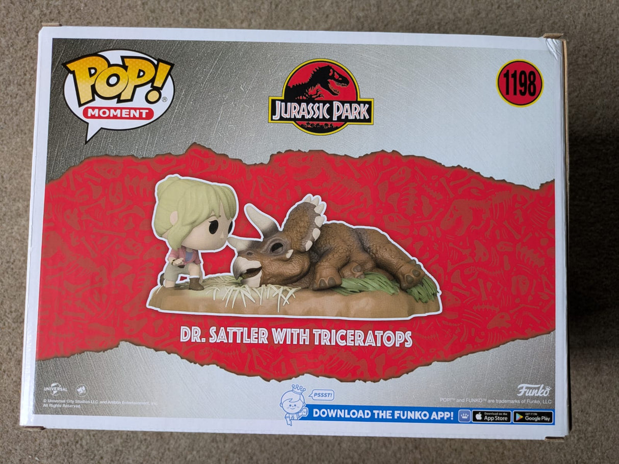 Slight Damaged Box | DR.SATTLER WITH TRICERATOPS | Jurassic Park | Funko Pop! Moment #1198