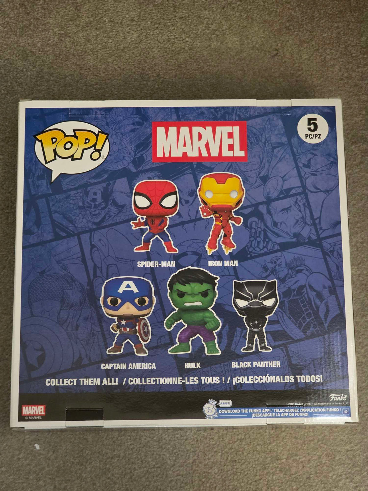 Funko Pop! Marvel SPIDER-MAN / IRON MAN / CAPTAIN AMERICA / HULK / BLACK PANTHER 5-Pack
