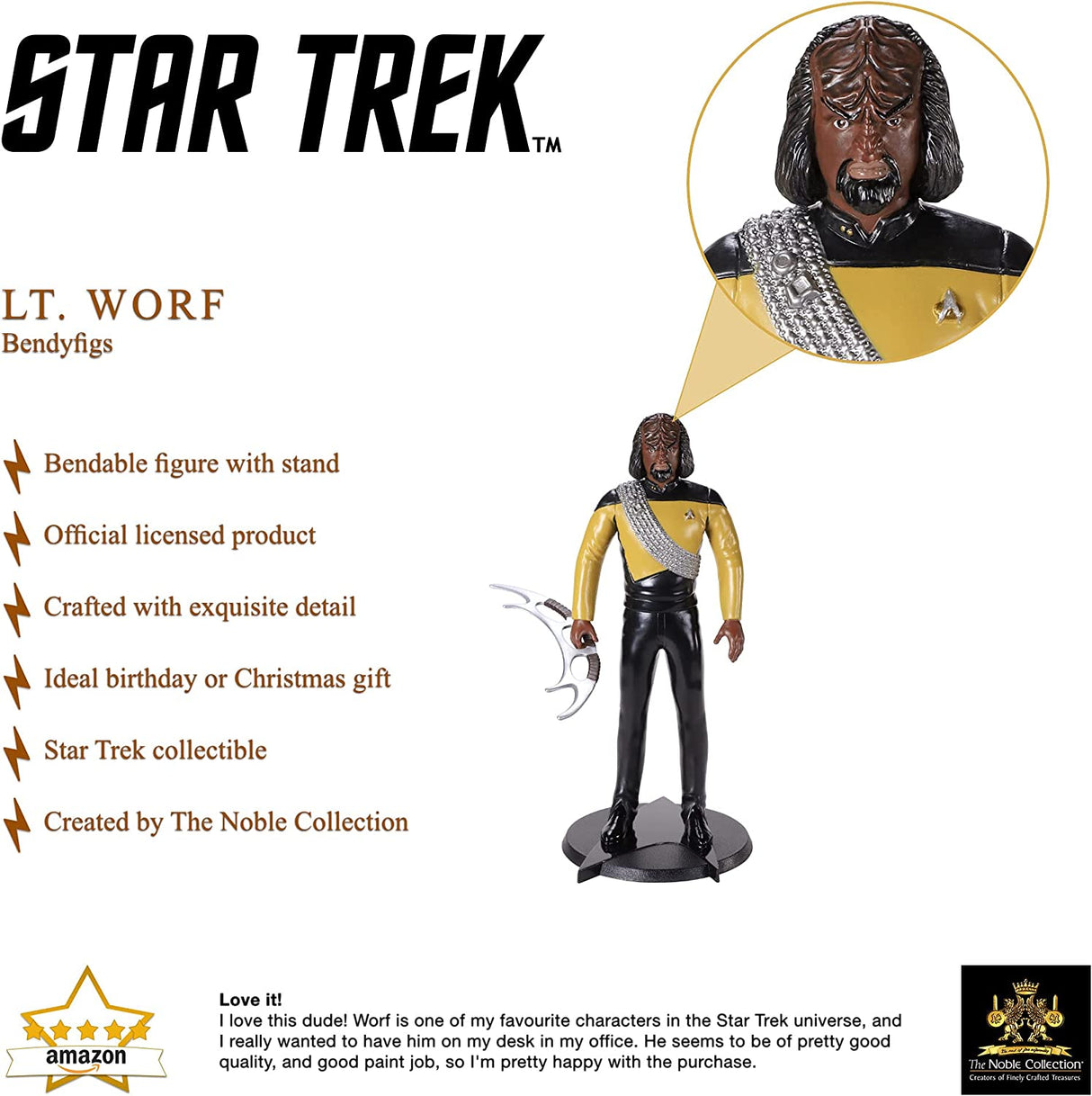 The Noble Collection Star Trek Bendyfigs Worf - 7.5in (19cm) Noble Toys Bendable Figure Posable Collectible Doll Figures With Stand (6900976320612)