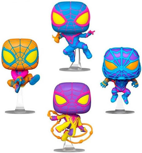 MILES MORALES Classic Suit / S.T.R.I.K.E. Suit / BODEGA Cat Suit / T.R.A.C.K. Suit | Spider-Man | Funko Pop Marvel | Blacklight | 4 Pack