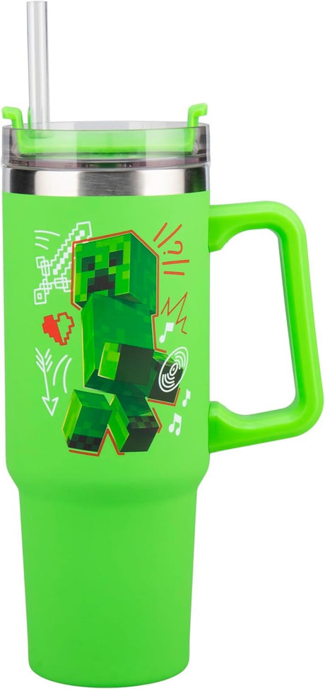 MINECRAFT STEVE AND CREEPER | Paladone Minecraft | Purple Insulated Cup and Straw 900ml | Officially Licensed