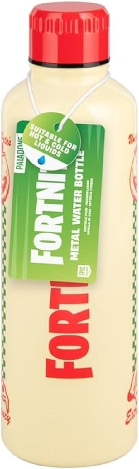 UNCLE PETE'S PIZZA PIT | Paladone Fortnite | Metal Water Bottle with Screw-Top Lid 500ml | Officially Licensed