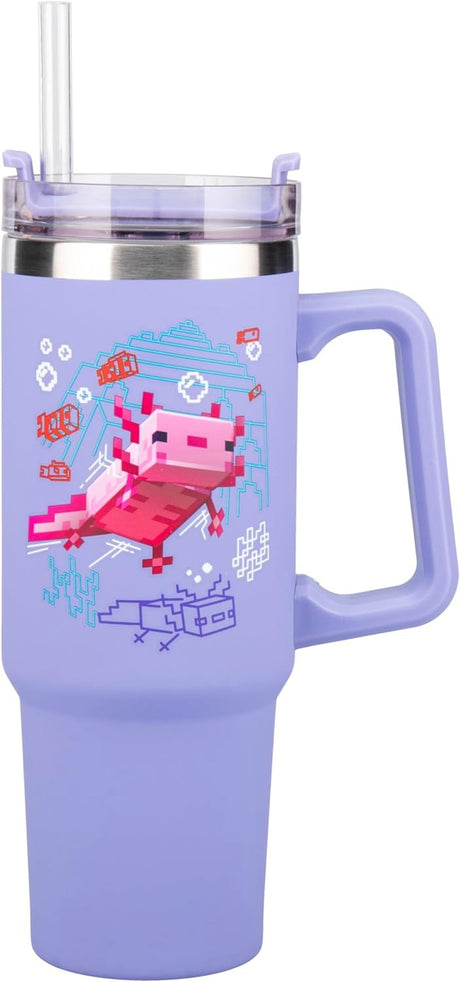 MINECRAFT AXOLOTL | Paladone Minecraft | Purple Insulated Cup and Straw 900ml | Officially Licensed