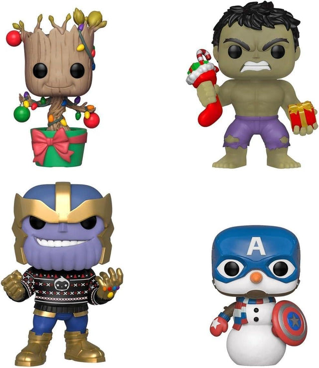 Damaged Box | Funko Pop Marvel | Holidays | Hulk / Groot / Captain Snowman / Thanos | 4 Pack