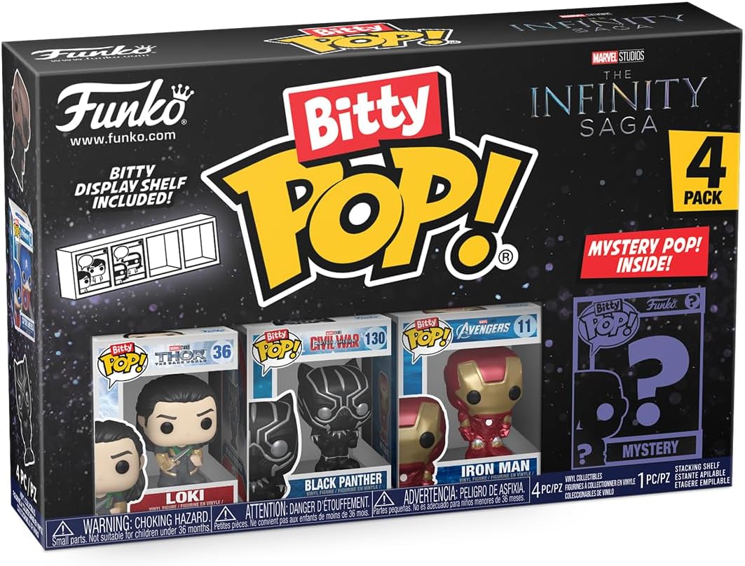 Funko Bitty POP! | Marvel Infinity Saga | Loki, Black Panther, Iron Man and Mystery | 4 Pack
