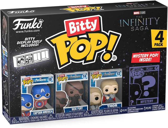 Funko Bitty POP! | Marvel Infinity Saga | Captain America, Nick Fury, Thor and Mystery | 4 Pack