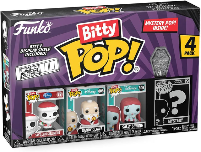 Funko Bitty POP! | Nightmare Before Christmas | Santa Jack Skellington, Sandy Claus, Sally Sewing, Mystery | 4 Pack