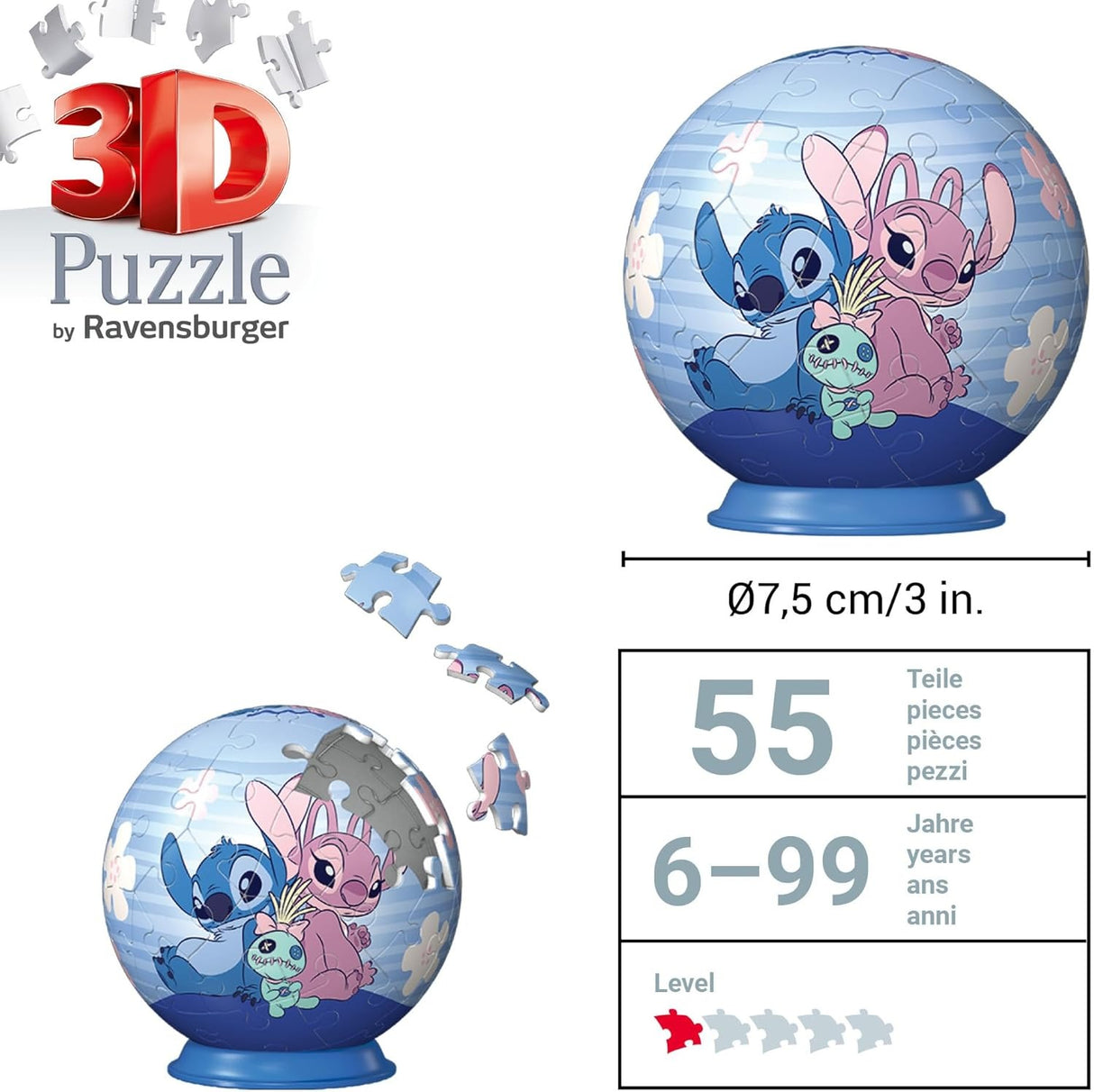 STITCH & FRIENDS | Ravensburger | Stitch | 55 Piece 3D Jigsaw Puzzle