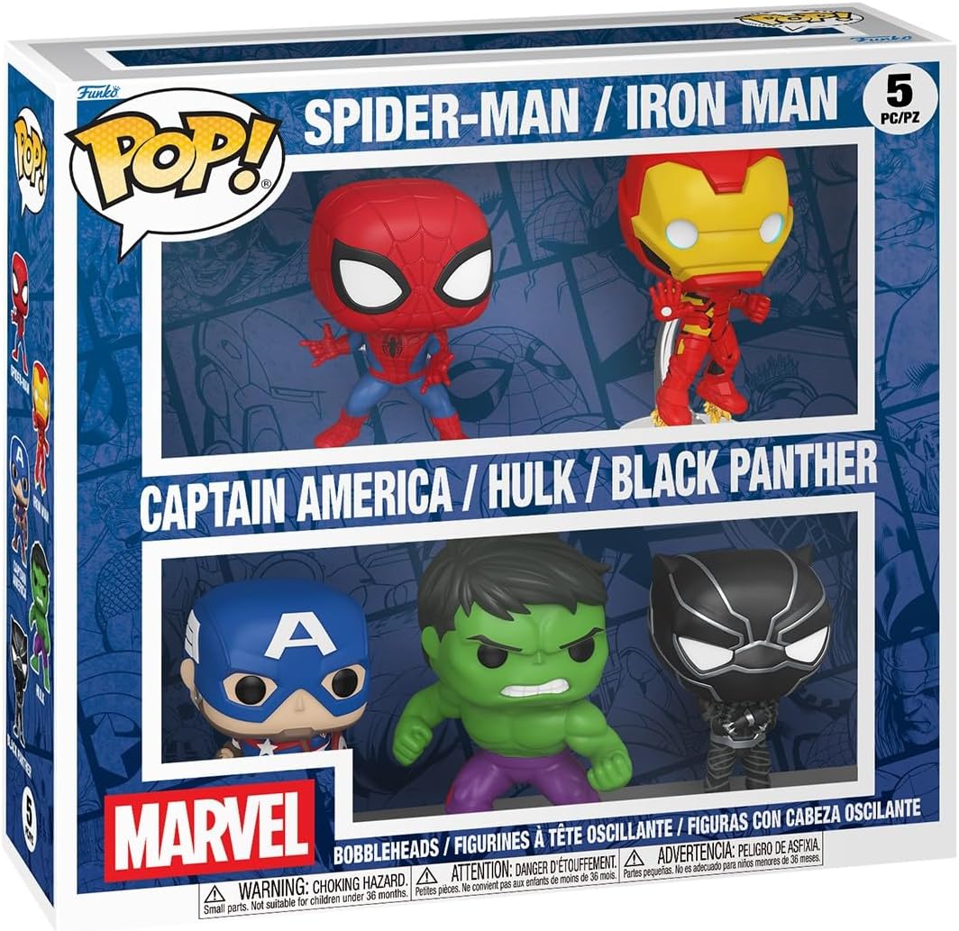 Funko Pop! Marvel SPIDER-MAN / IRON MAN / CAPTAIN AMERICA / HULK / BLACK PANTHER 5-Pack