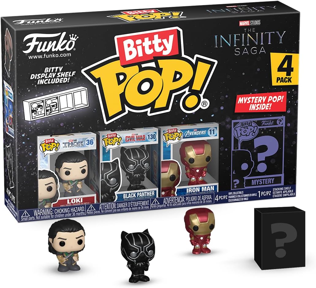 Funko Bitty POP! | Marvel Infinity Saga | Loki, Black Panther, Iron Man and Mystery | 4 Pack