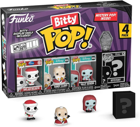 Funko Bitty POP! | Nightmare Before Christmas | Santa Jack Skellington, Sandy Claus, Sally Sewing, Mystery | 4 Pack