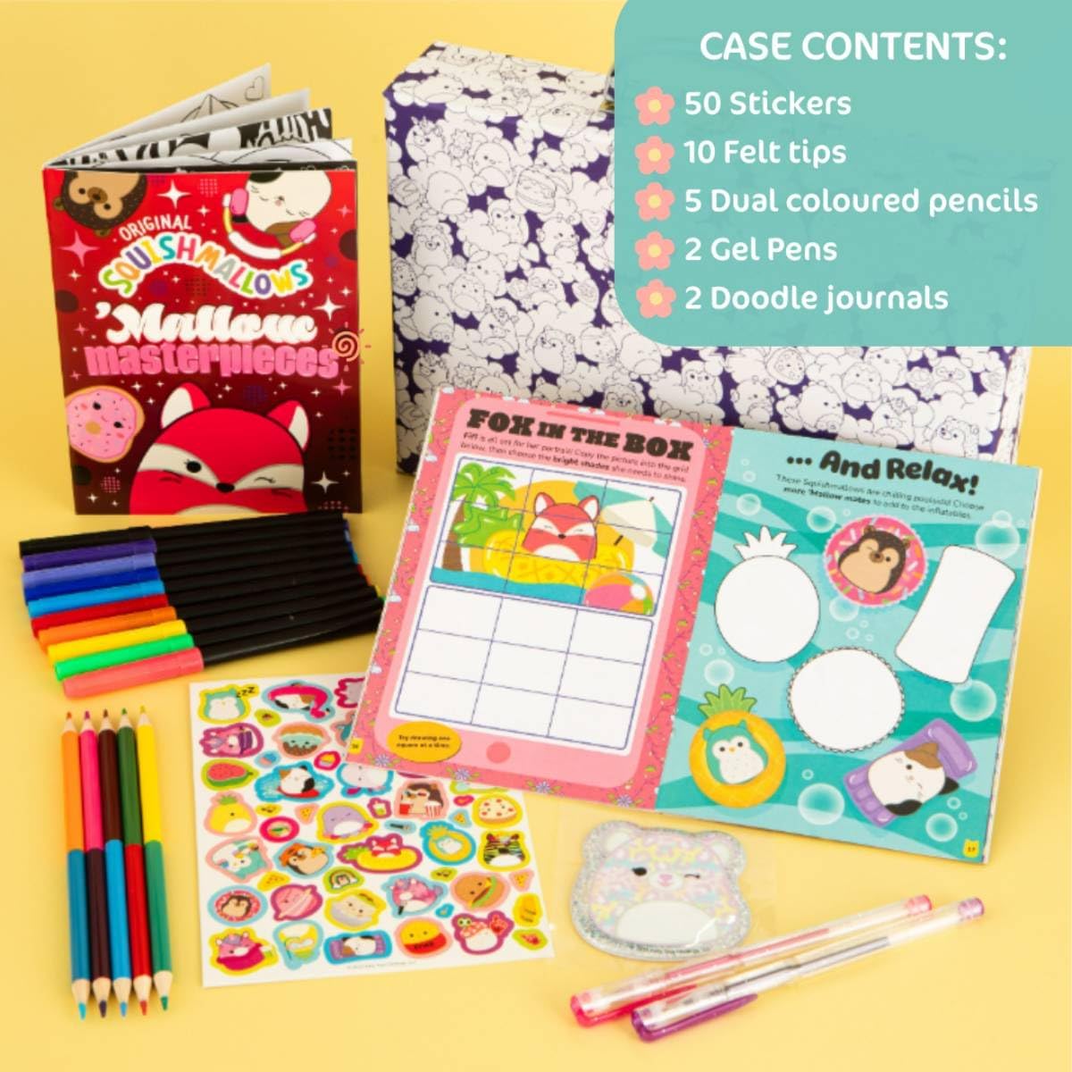 Original Squishmallows Colouring Case | Bookoli | 2 Books Plus 12 Pens, Pencils and Stickers
