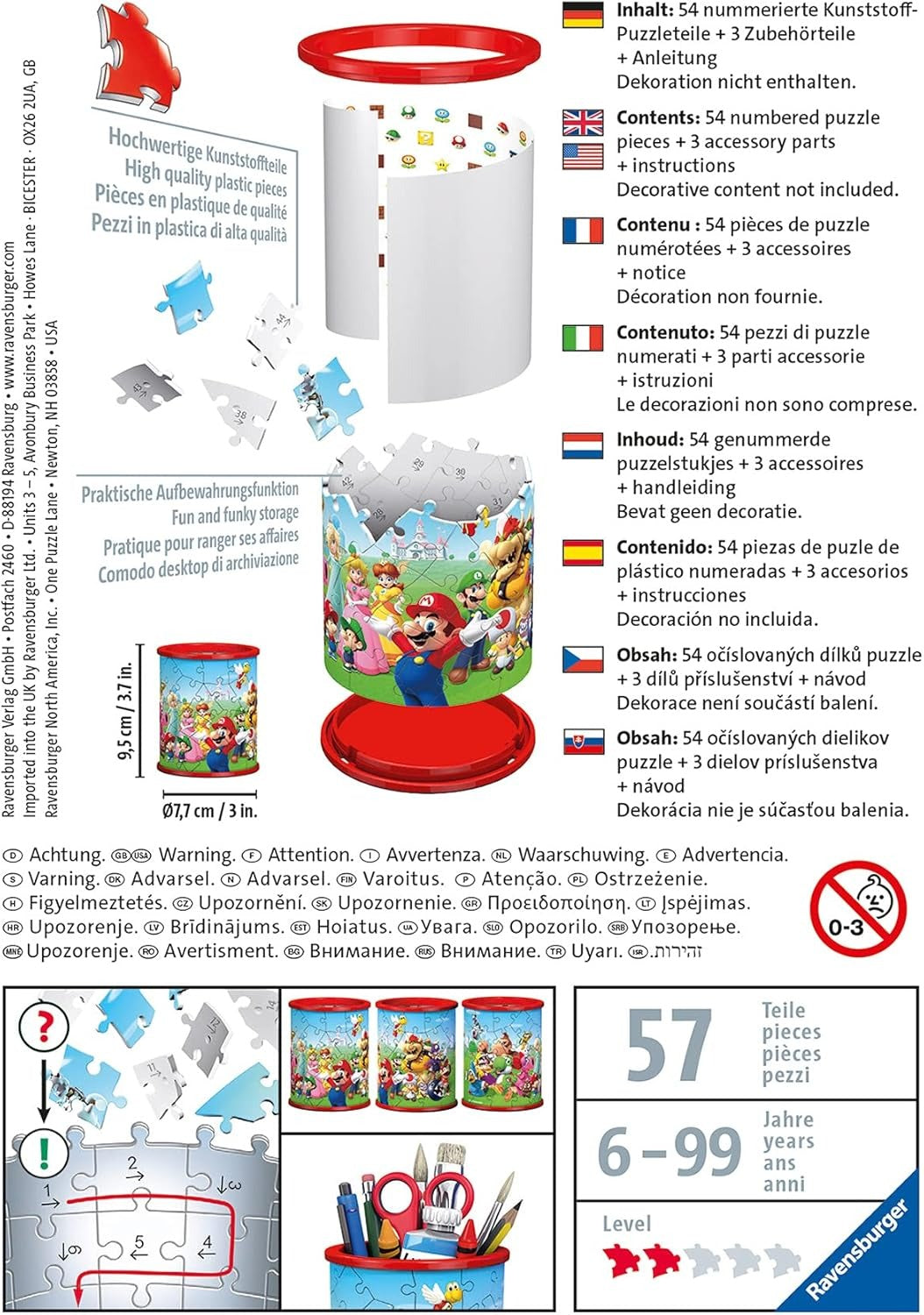 SUPER MARIO | Ravensburger | Pencil Holder | 57 Piece 3D Jigsaw Puzzle