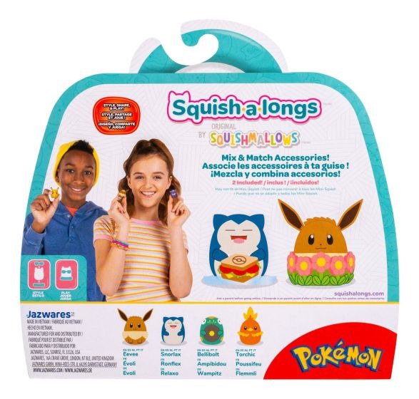 Squishmallows Squish-a-Longs Pokémon Mini-Squish 4 Pack (Eevee, Snorlax, Bellibolt, Torchic)