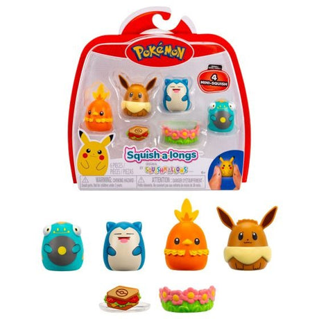 Squishmallows Squish-a-Longs Pokémon Mini-Squish 4 Pack (Eevee, Snorlax, Bellibolt, Torchic)