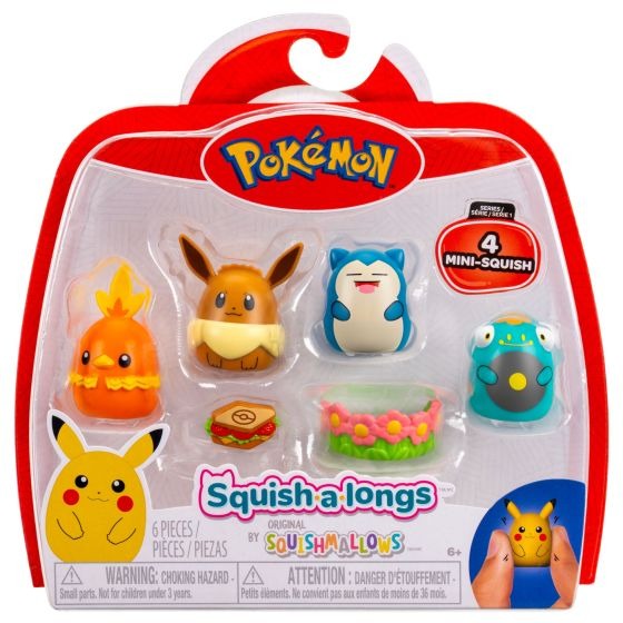 Squishmallows Squish-a-Longs Pokémon Mini-Squish 4 Pack (Eevee, Snorlax, Bellibolt, Torchic)