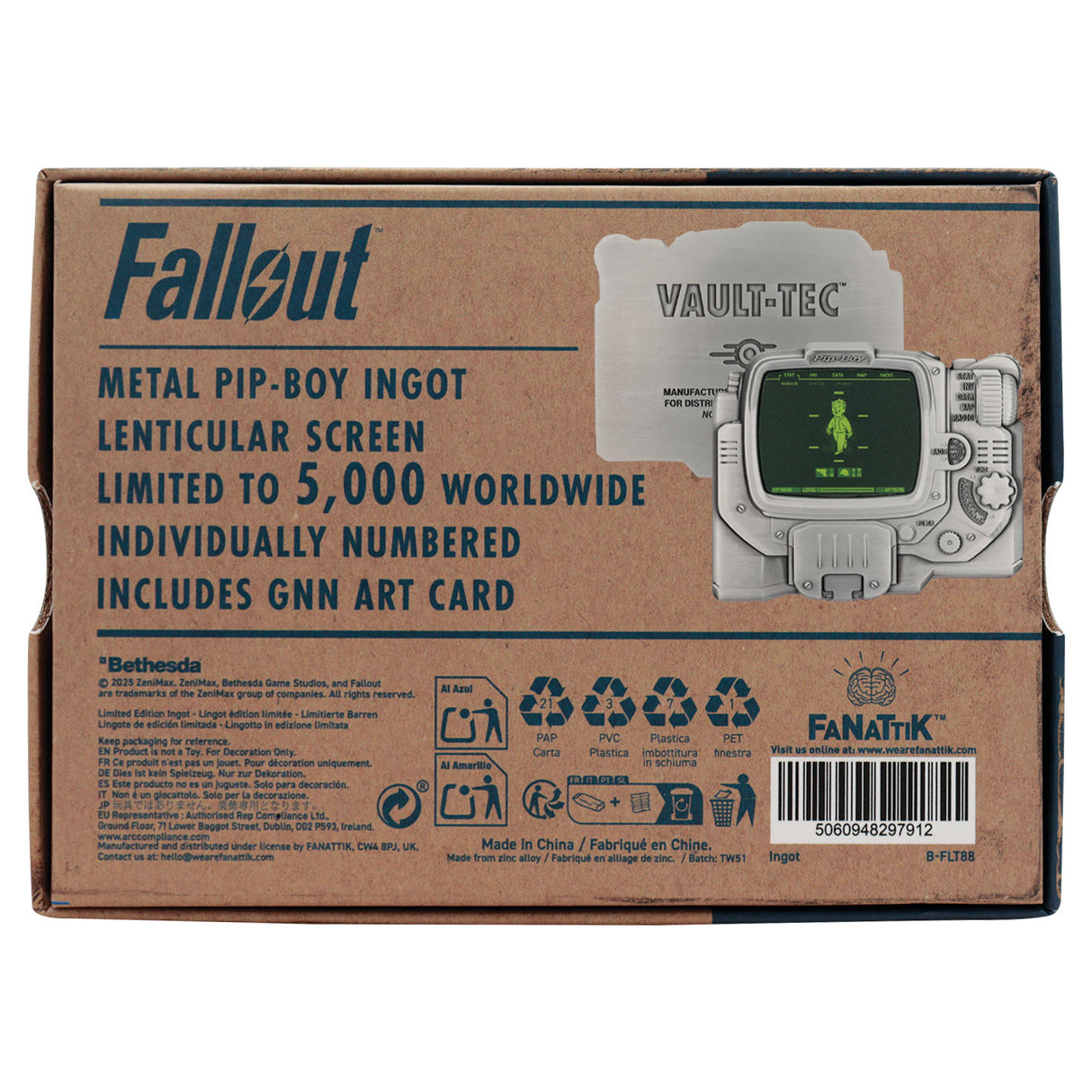 Fanattik Fallout Limited Edition PIP-BOY 3000 Mk IV Lenticular Metal Ingot