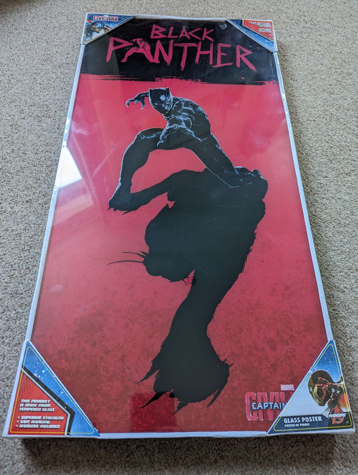 Captain America Civil War Glass Poster | Black Panther (60 X 30cm)