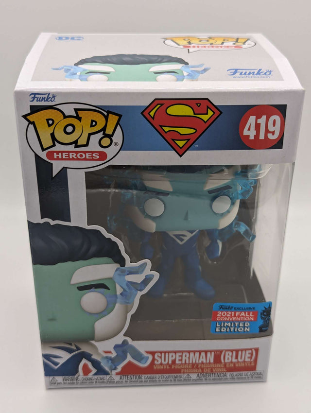 Damaged Box | Funko Pop Heroes | DC Universe | Superman Blue | 2021 Fall Convention #419