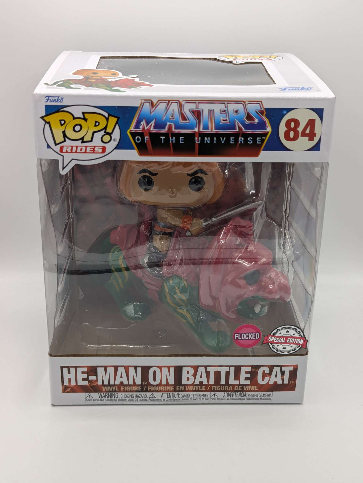 Damaged Box | Funko Pop Rides | Masters of the Universe | He-Man on Battle Cat #84 | Flocked
