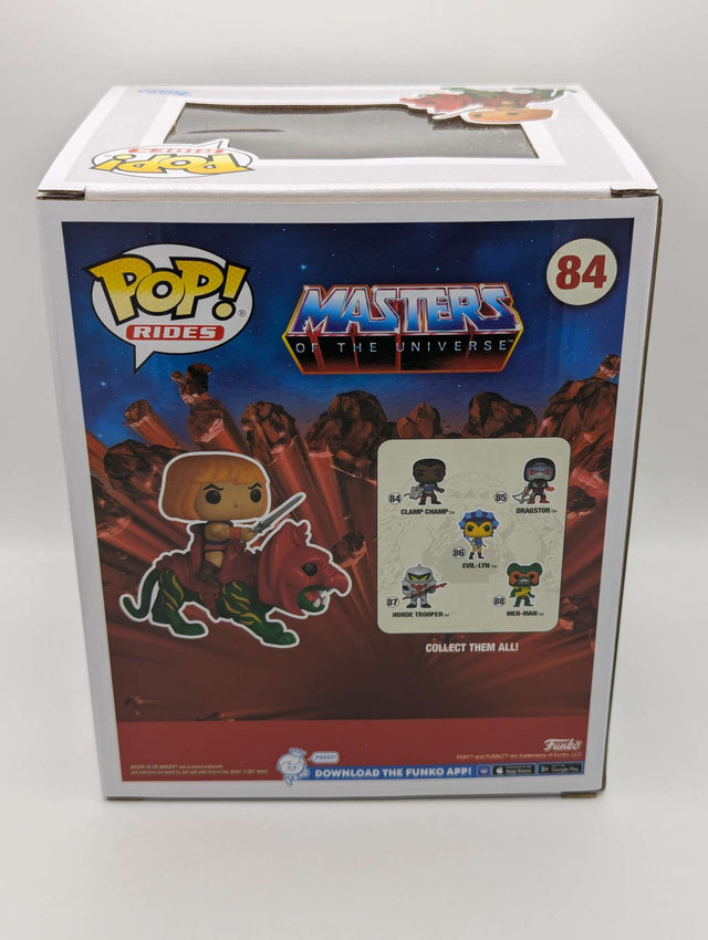 Damaged Box | Funko Pop Rides | Masters of the Universe | He-Man on Battle Cat #84 | Flocked