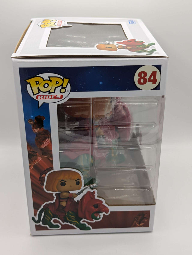 Damaged Box | Funko Pop Rides | Masters of the Universe | He-Man on Battle Cat #84 | Flocked