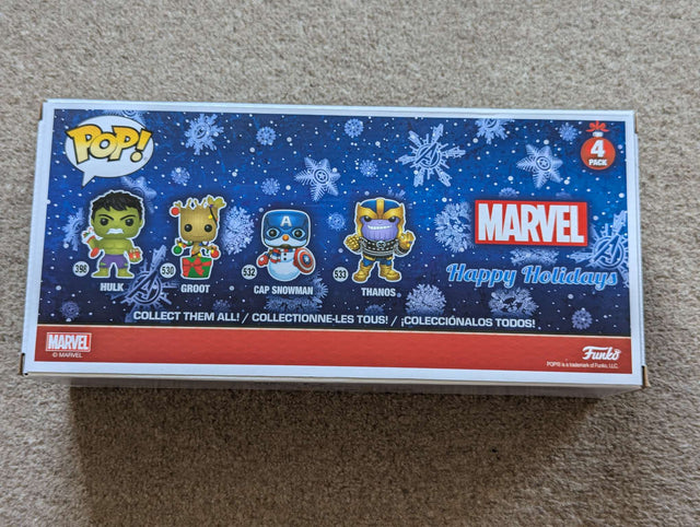 Damaged Box | Funko Pop Marvel | Holidays | Hulk / Groot / Captain Snowman / Thanos | 4 Pack