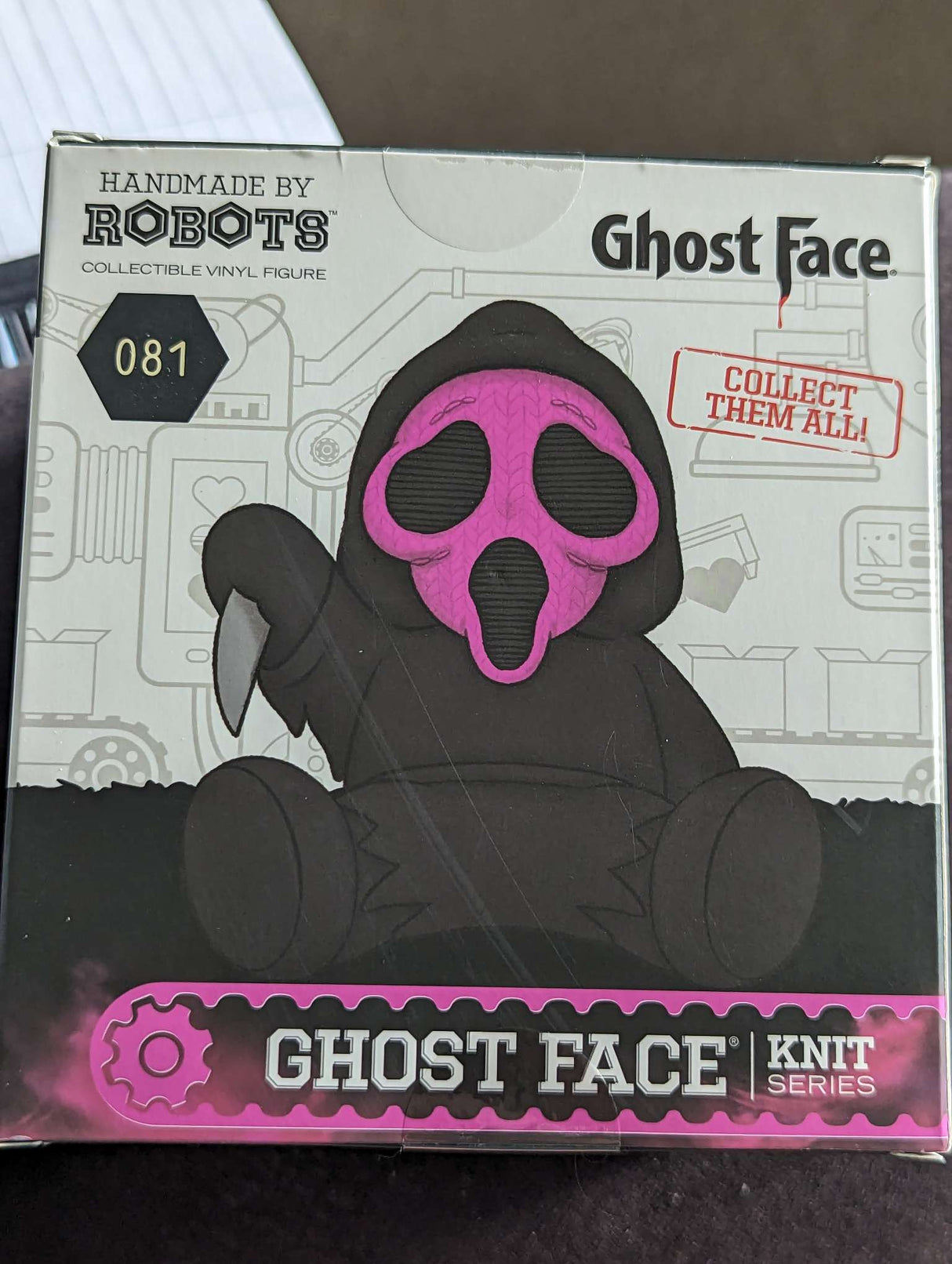 Damaged Box | Handmade by Robots | Scream | Ghost Face Pink Vinyl Figure | Knit Series #081