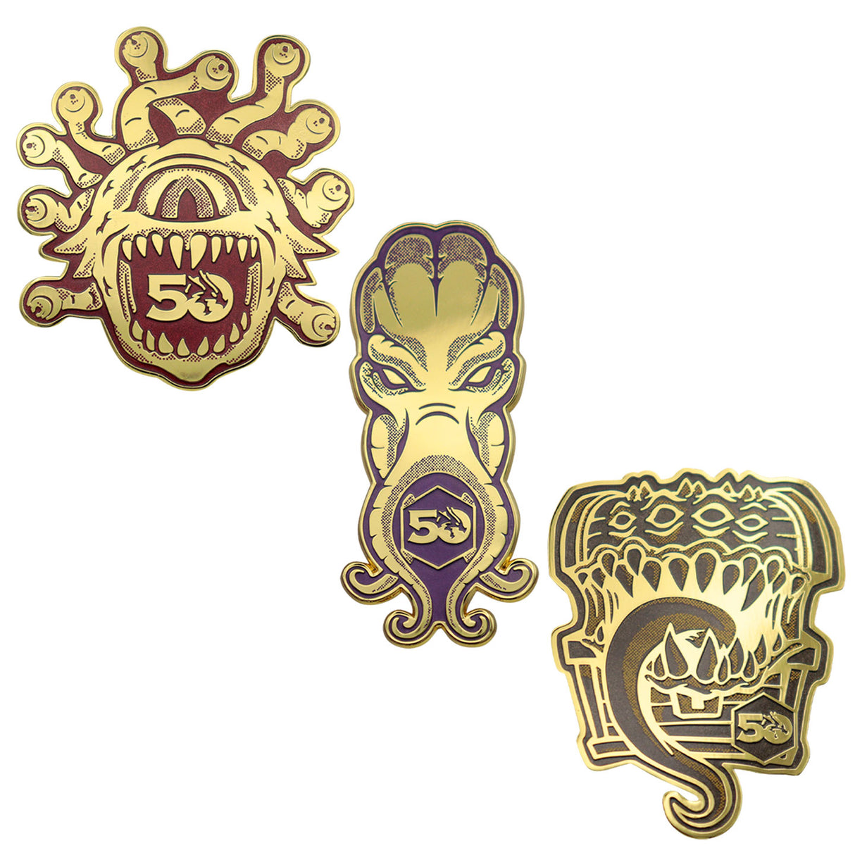Dungeons & Dragons 50th Anniversary BEHOLDER, MIND FLAYER & MIMIC Limited Edition Pin Badge Set