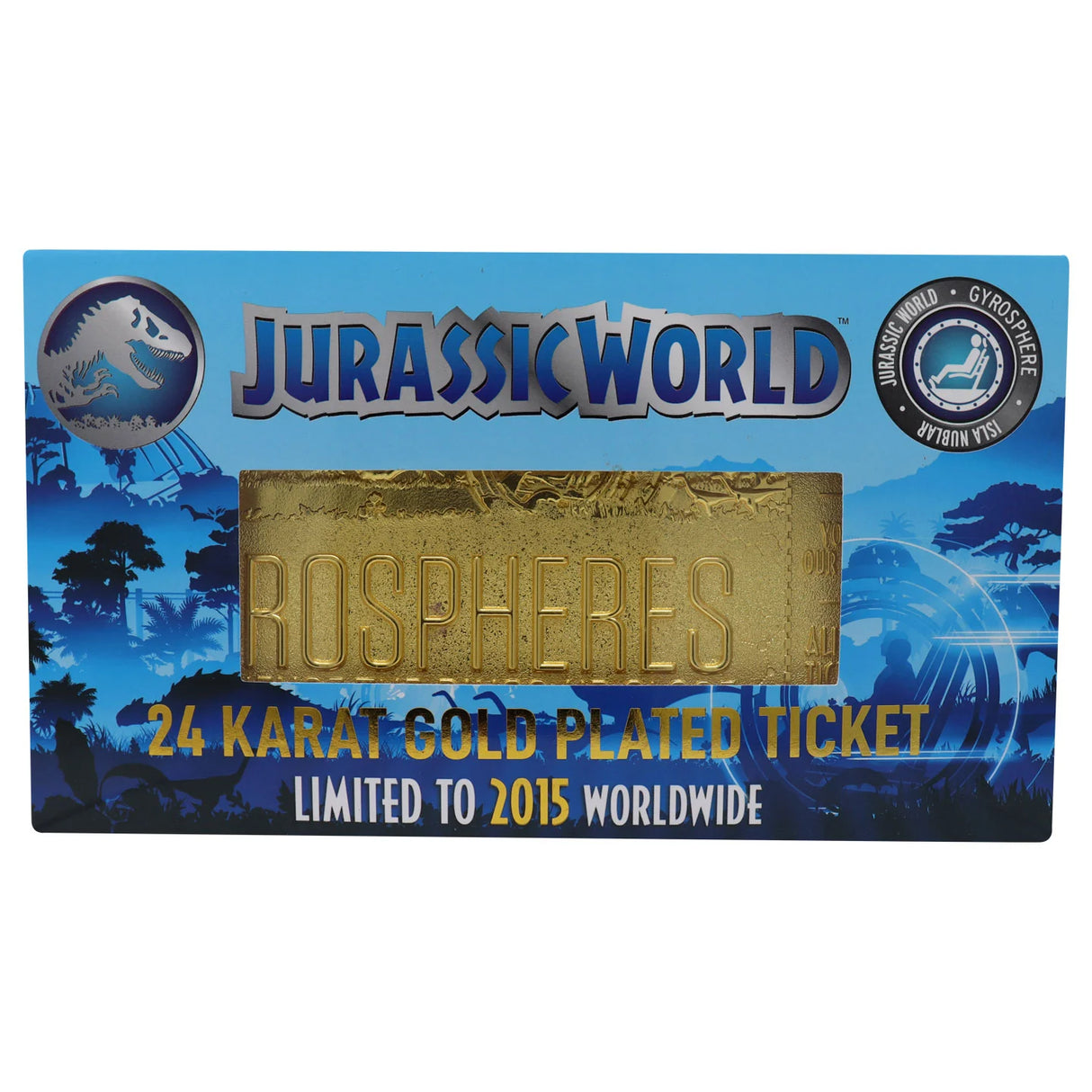 Jurassic World | Gyrosphere Attraction Ticket | 24k Gold Plated | Limited Edition