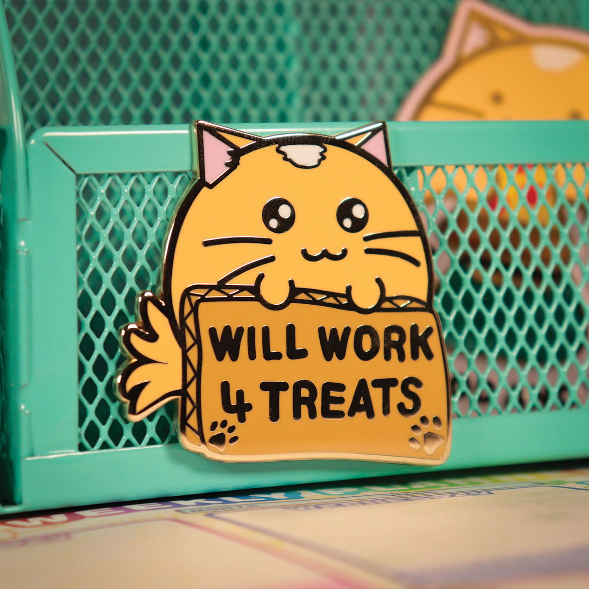 Fanattik Fuzzballs WHISKY THE CAT Will Work 4 Treats Limited Edition Pin Badge