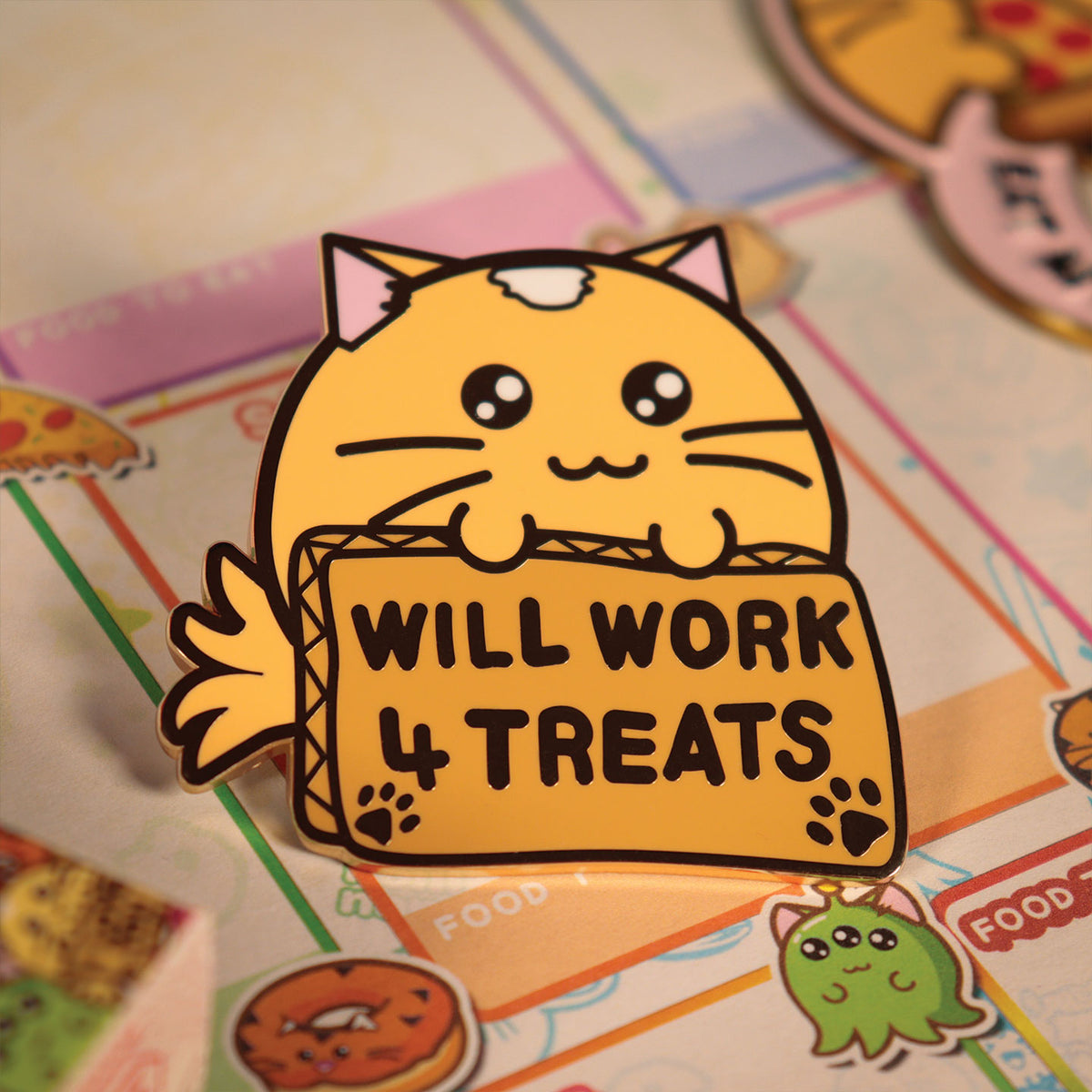 Fanattik Fuzzballs WHISKY THE CAT Will Work 4 Treats Limited Edition Pin Badge
