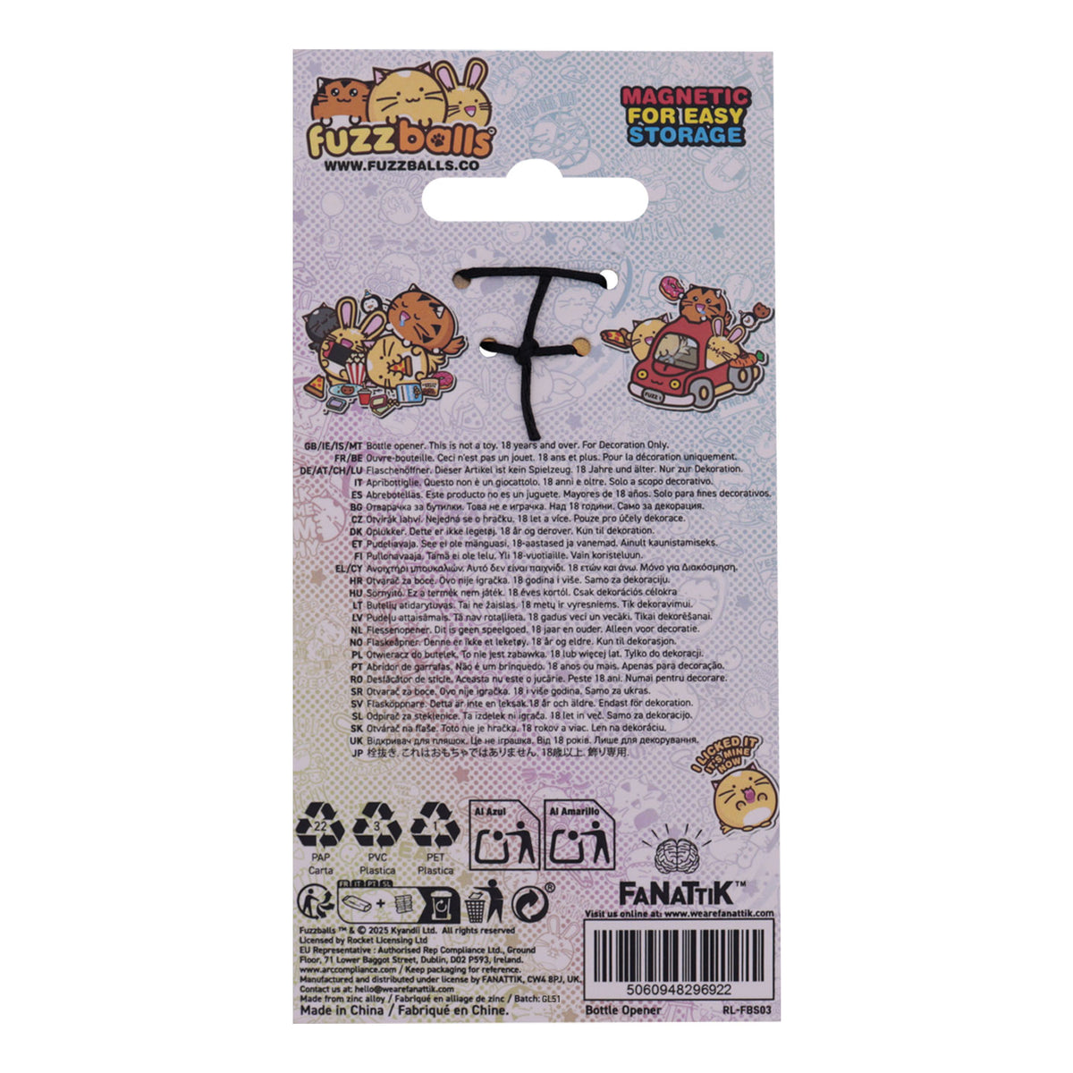 Fanattik Fuzzballs | TIMMY THE CAT Eat My Food Magnetic Metal Bottle Opener