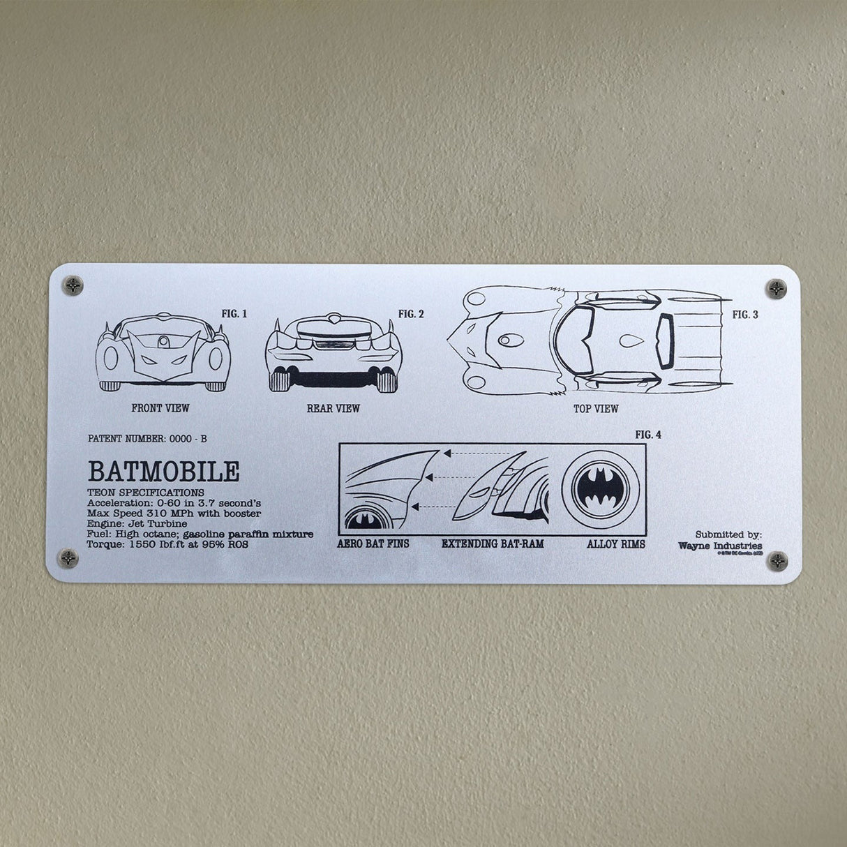 DC Batman | Batmobile Schematic Metal Fan-Plate | Limited Edition