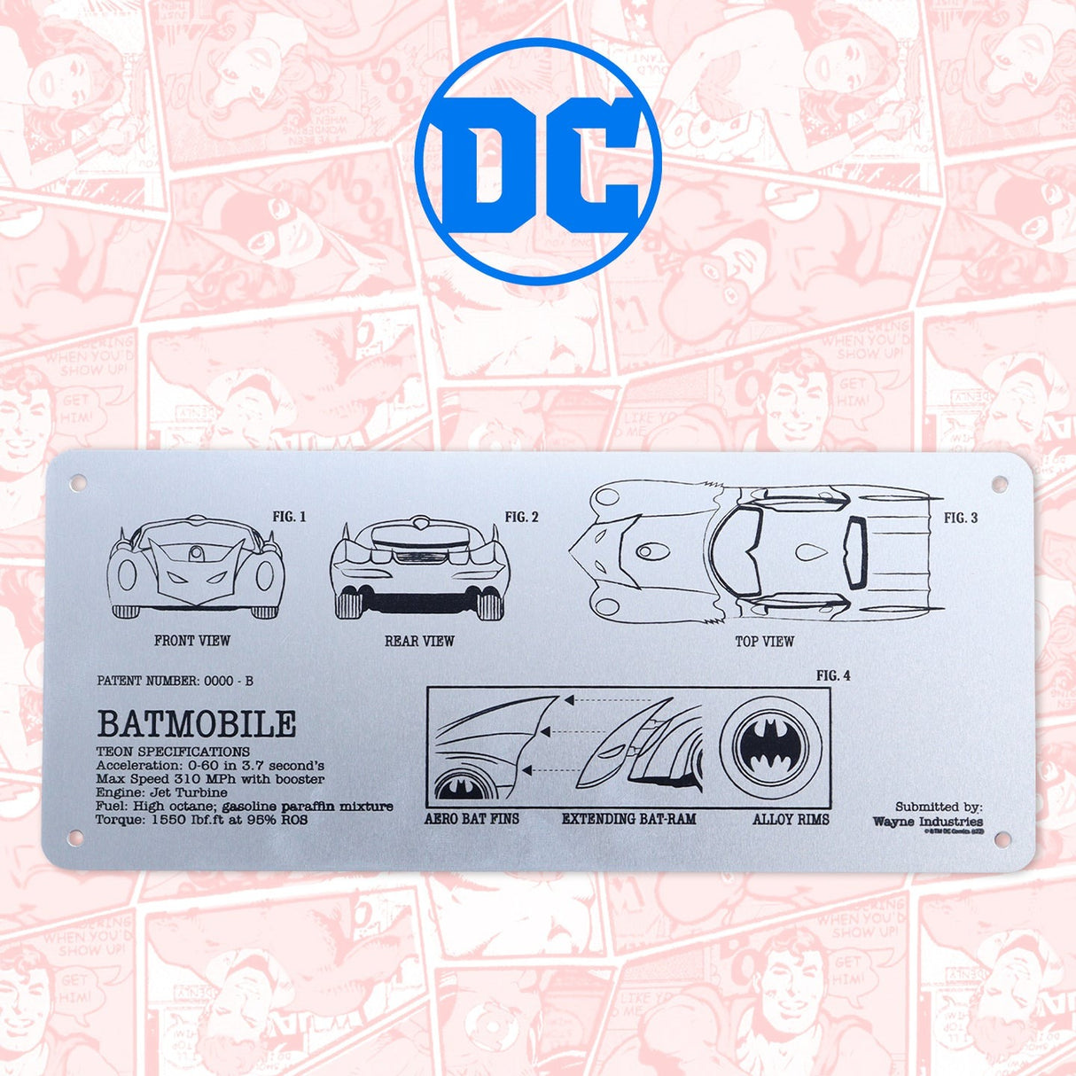 DC Batman | Batmobile Schematic Metal Fan-Plate | Limited Edition