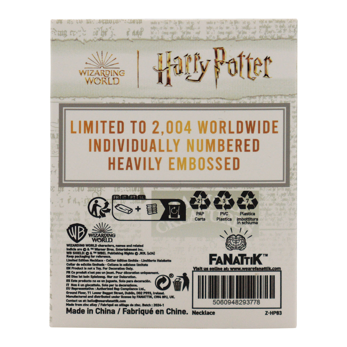 Harry Potter SIRIUS BLACK Azkaban Prison ID Limited Edition Collectible Metal Necklace