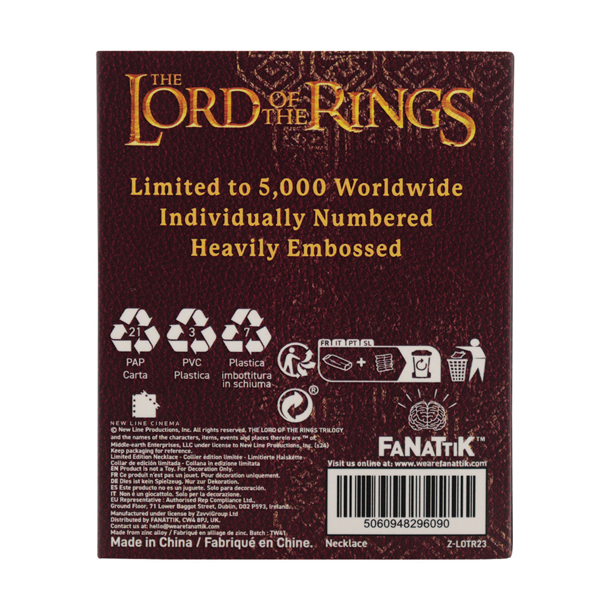 The Lord of the Rings THE ONE RING Limited Edition Silver & Gold Plated Necklace