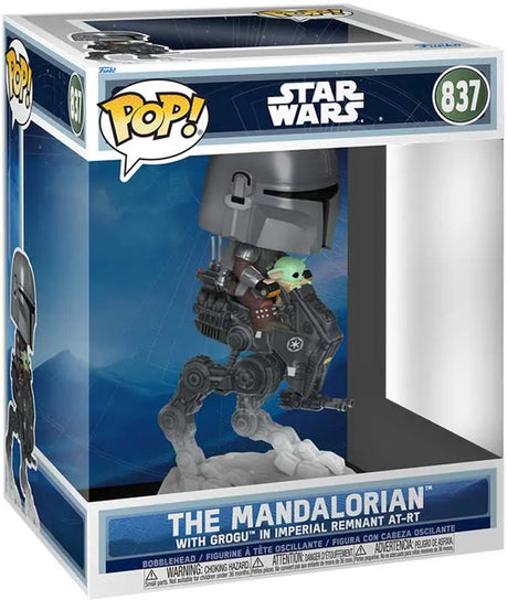 SLIGHT DAMAGED BOX | Funko Pop! Rides Strs The Mandalorian THE MANDALORIAN AND GROGU In Imperial Remnant AT-RT 6 Inch #837