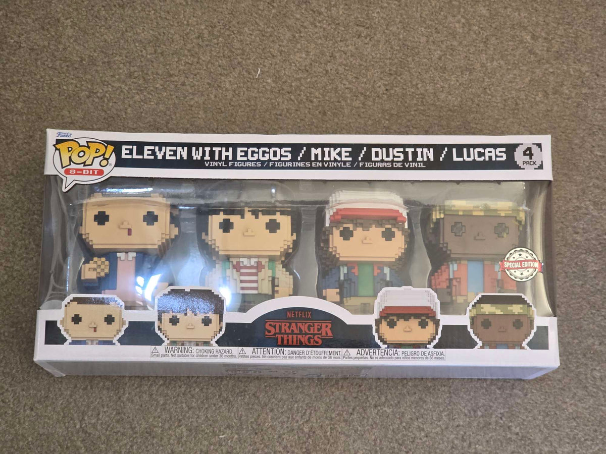Slight Damaged Box | Funko Pop 8-Bit | Stranger Things | Eleven with Eggos / Mike / Dustin / Lucas 4 Pack