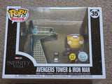 Slight Damaged Box | AVENGERS TOWER & IRON MAN | Marvel Age of Ultron | Funko Town | 6 Inch #35 Glow