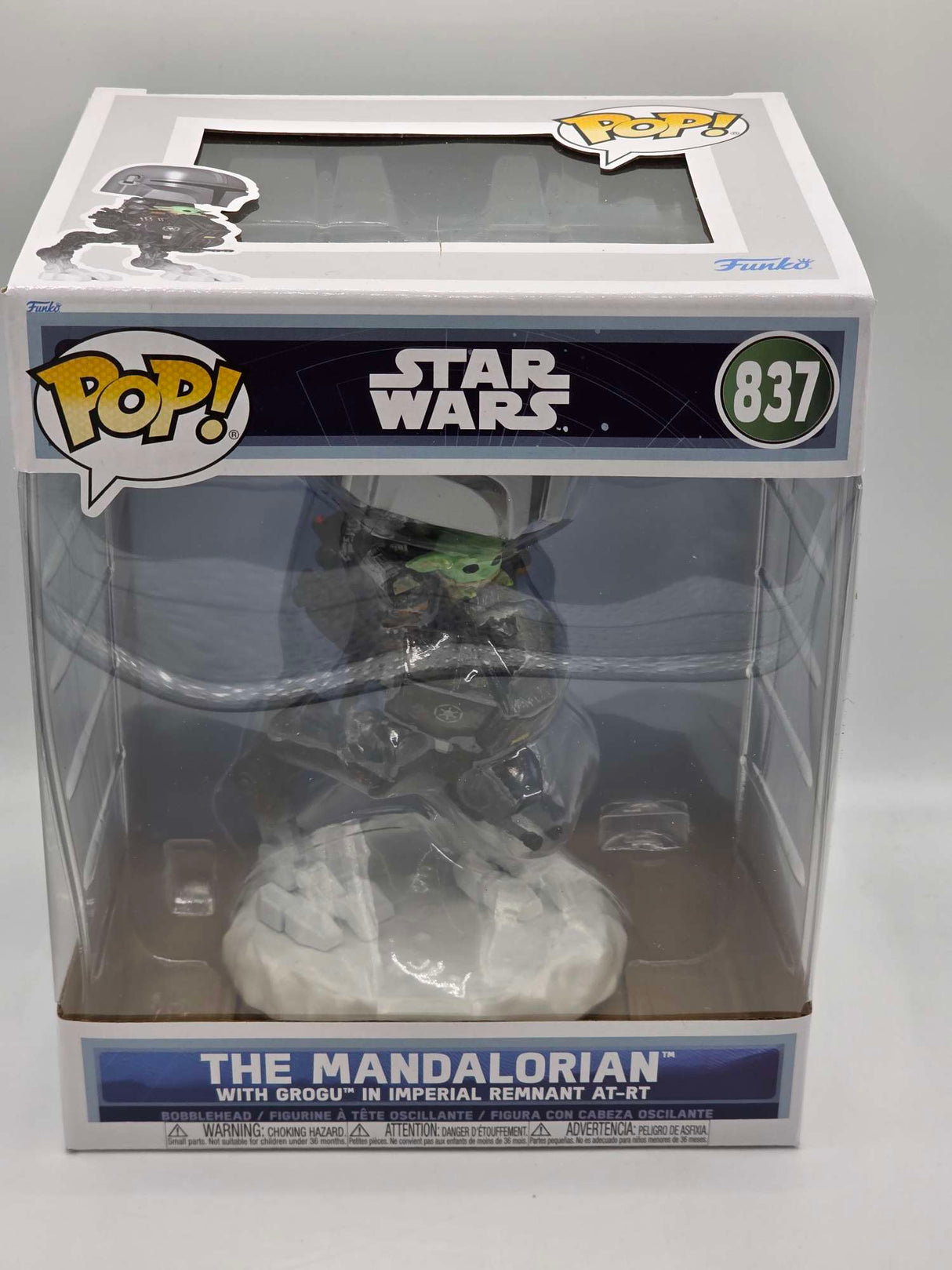SLIGHT DAMAGED BOX | Funko Pop! Rides Strs The Mandalorian THE MANDALORIAN AND GROGU In Imperial Remnant AT-RT 6 Inch #837
