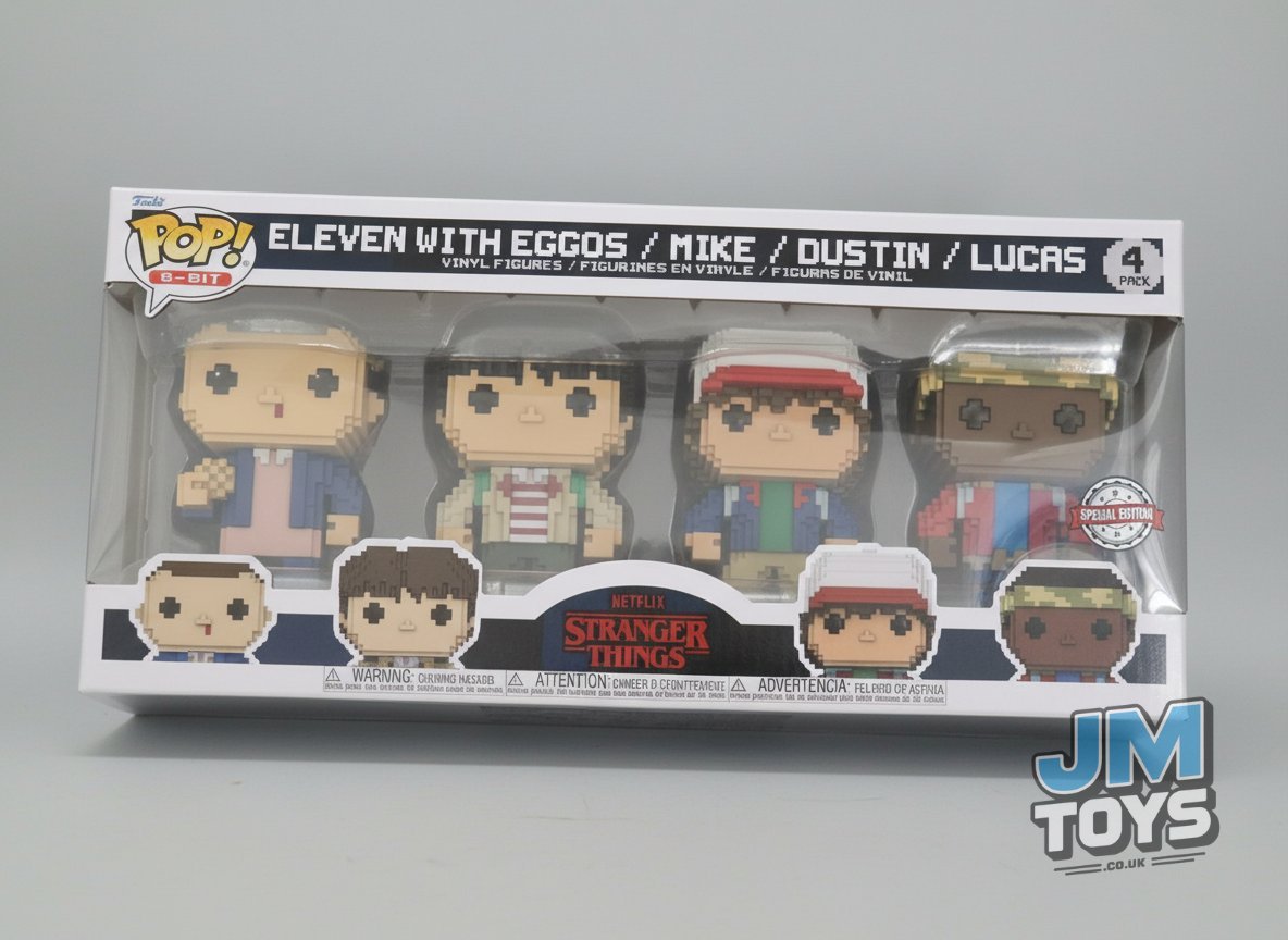 Slight Damaged Box | Funko Pop 8-Bit | Stranger Things | Eleven with Eggos / Mike / Dustin / Lucas 4 Pack