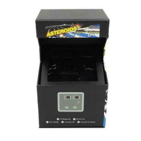 Asteroids Officially Licensed 8 Metal Pin Badge Set in Arcade Cabinet