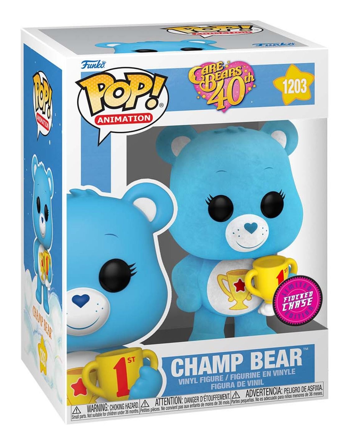 Funko Pop Animation | Care Bears 40th Anniversary | Champ Bear | Chase Flocked #1203