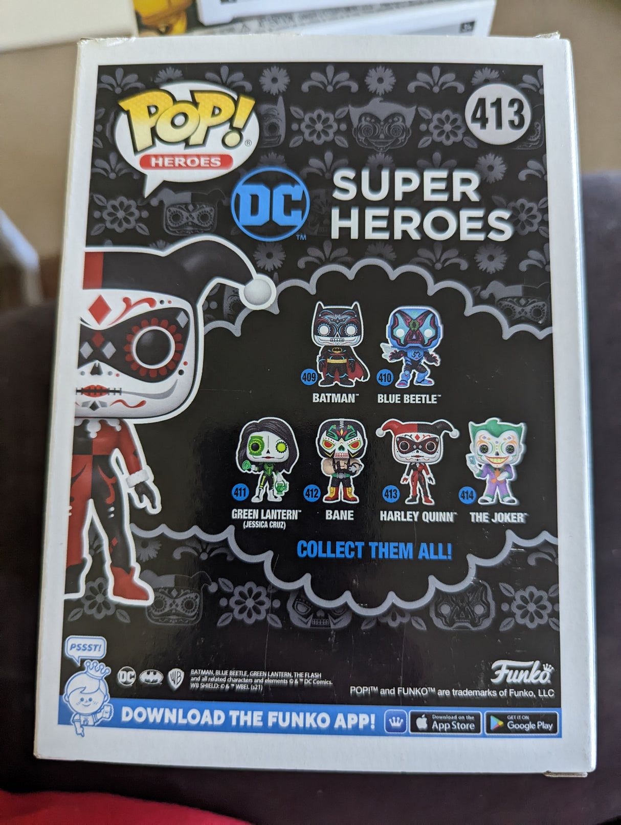 Damaged Box - Funko Pop Heroes - DC Super Heroes Dia De Los - Harley Quinn #413 (7021203030116)