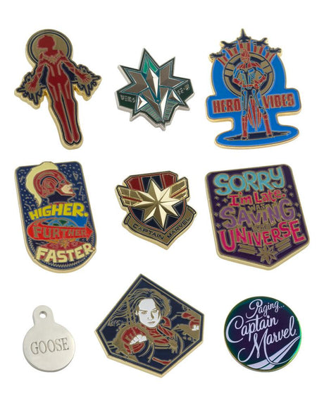 Official Marvel Captain Marvel Retro Pin Badge Set (4344252923988)